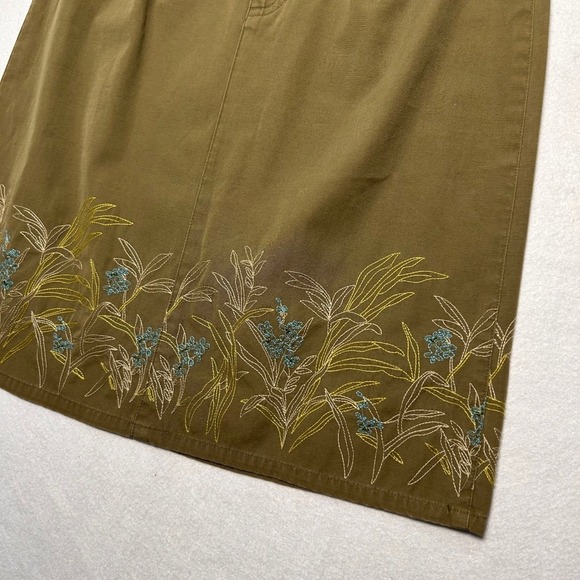 NWT Liz Claiborne Cottage Embroidered A-Line Cotton Skirt Midi Women 8 Olive - Picture 10 of 11